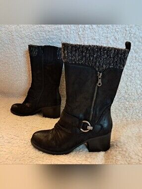 Baretraps Wylla Black Mid-Calf Knit Cuff Boot Zipper Buckles 7.5